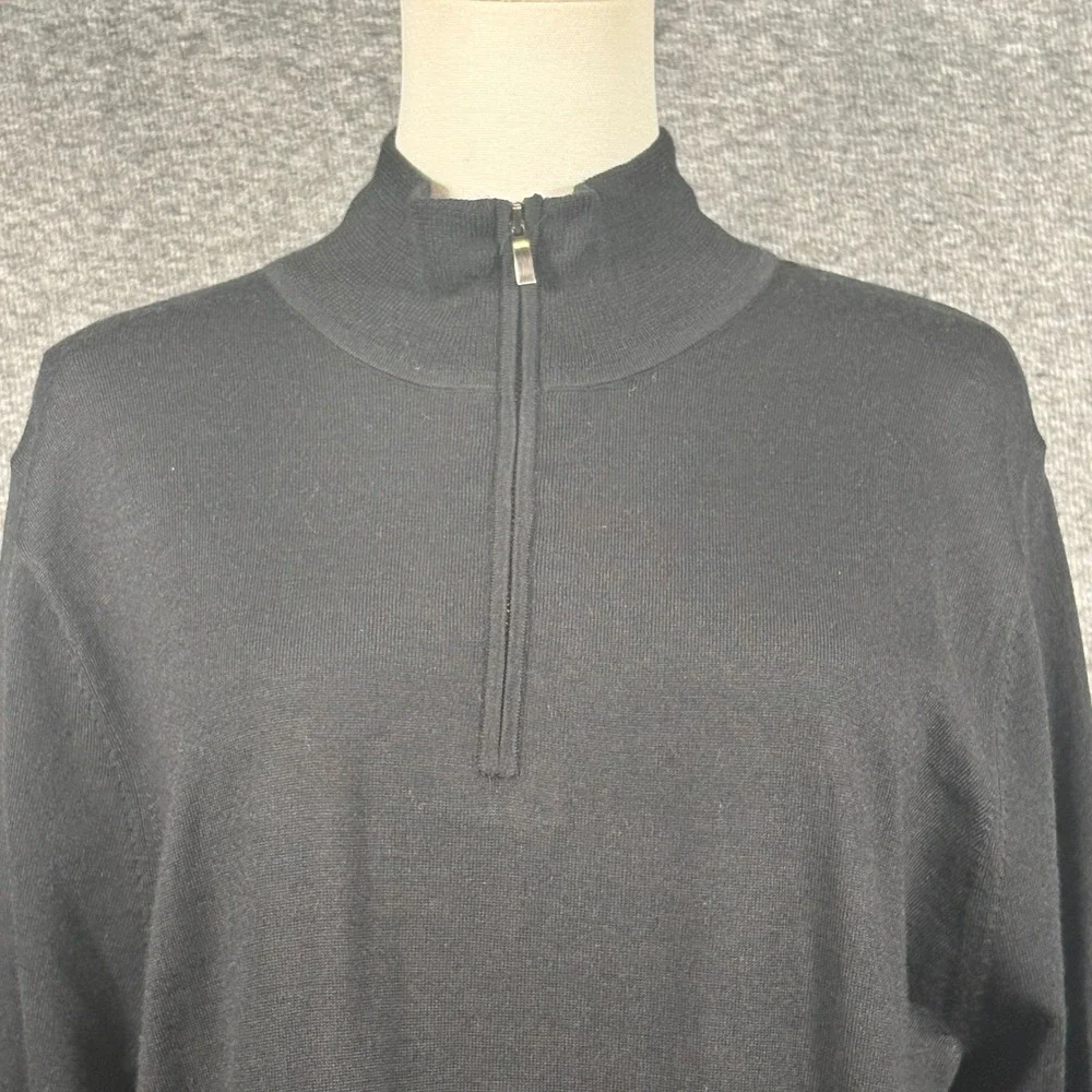 Nordstrom Mens Shop Black Merino Wool CoolMax Quarter Zip Sweater Medium